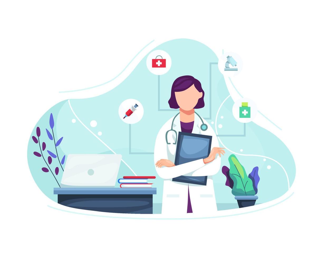 Illustration of female doctor with stethoscope vector