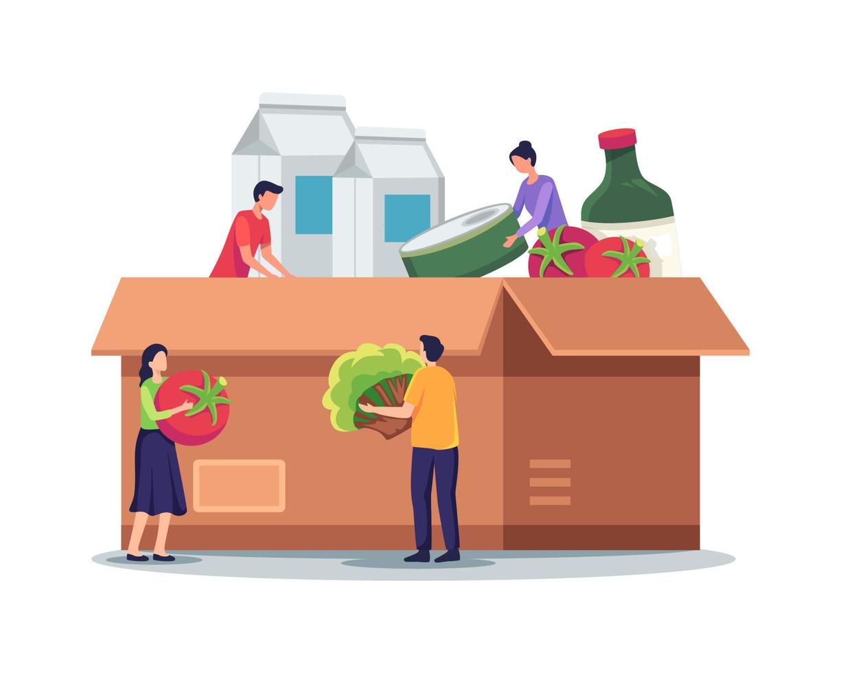 Tiny people characters filling donation box vector