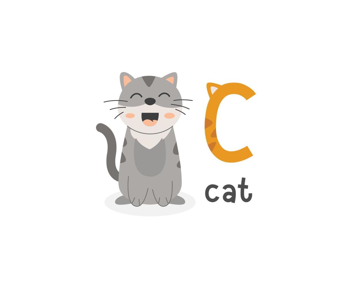 Vector illustration of alphabet letter C and cat