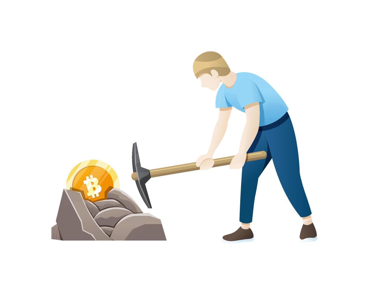 Cryptocurrency concept with young man miner and coins vector