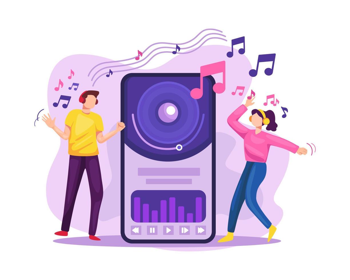 People streaming music in online platform vector