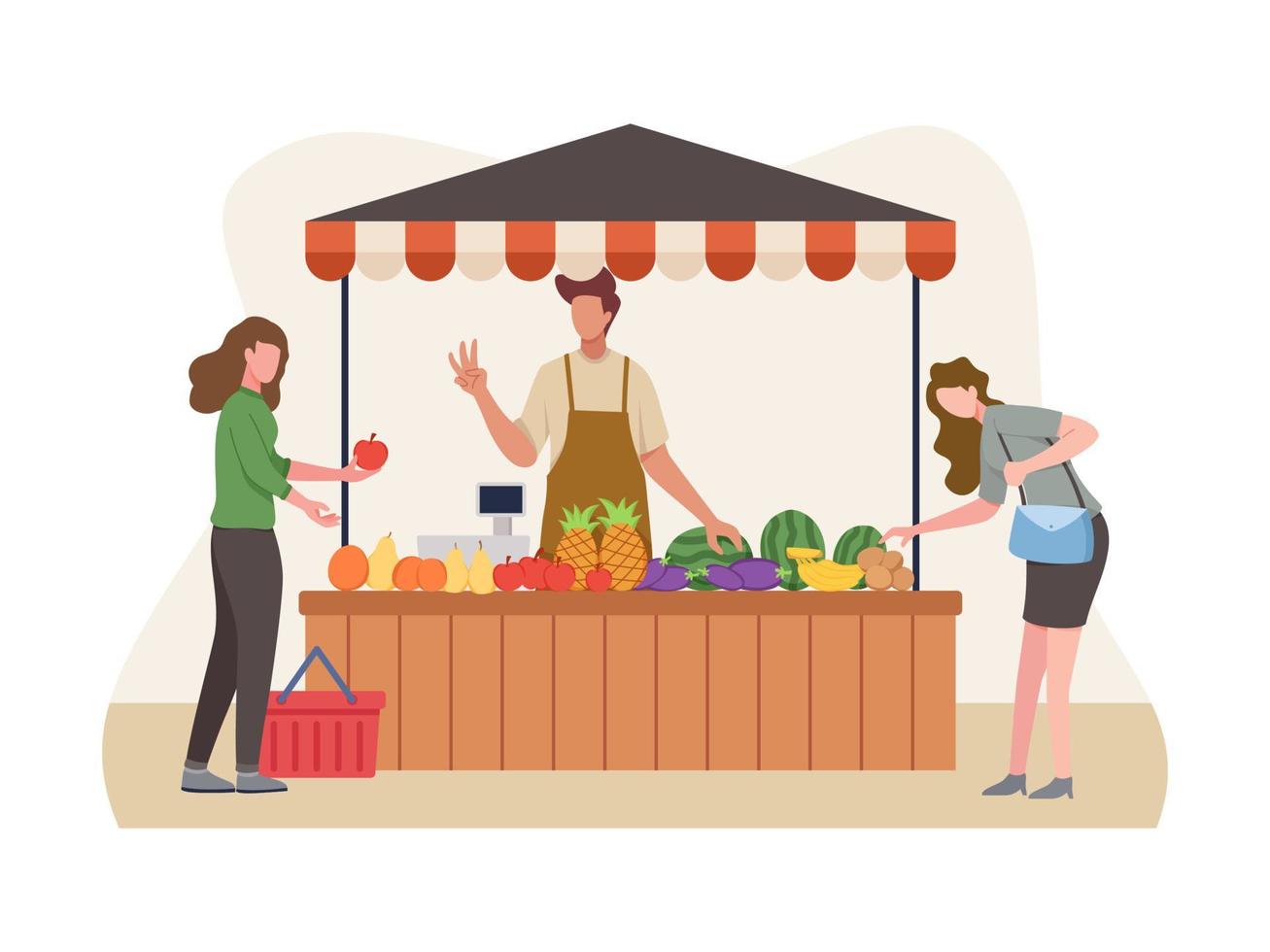 mercado local vender verduras y frutas vector
