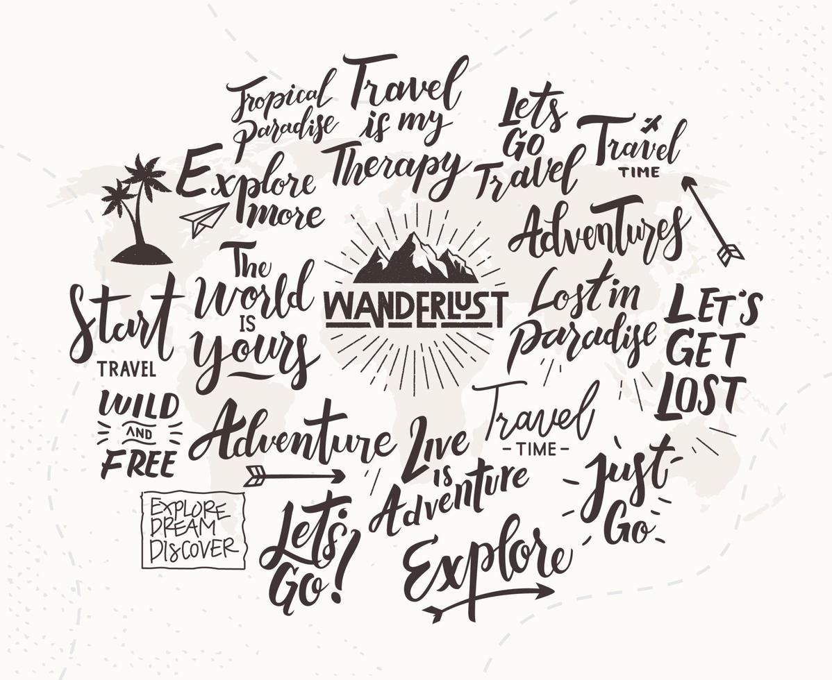 Set of inspirational quote about travel and vacation vector