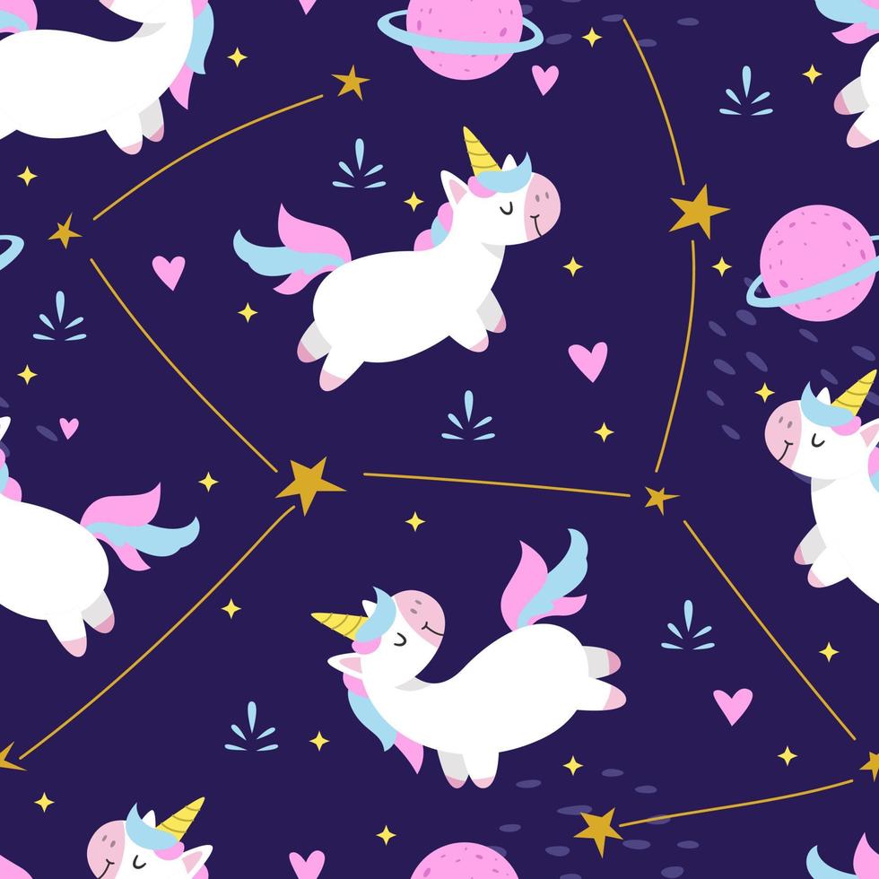 Vector seamless pattern Cute unicorn