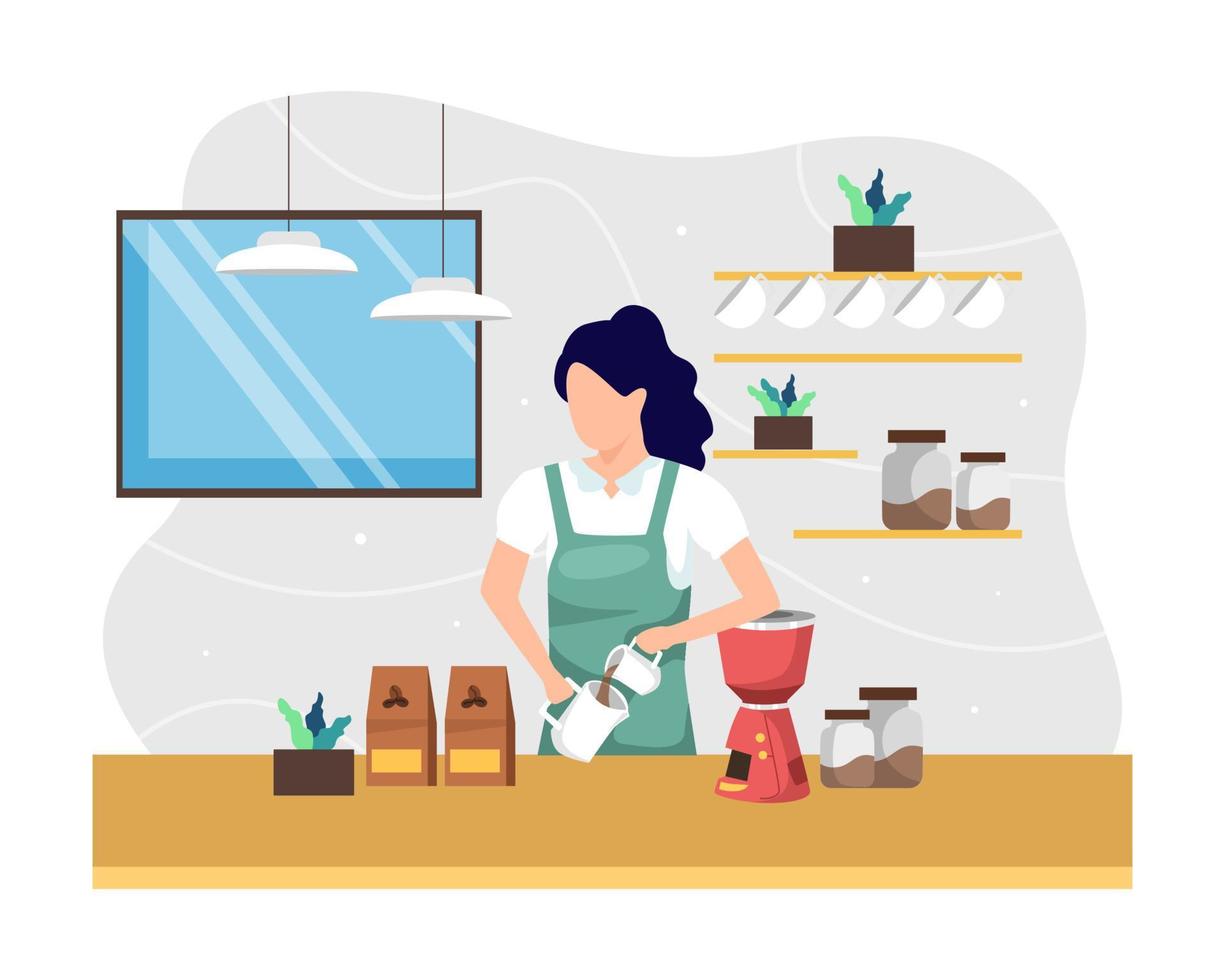 Female barista making coffee vector