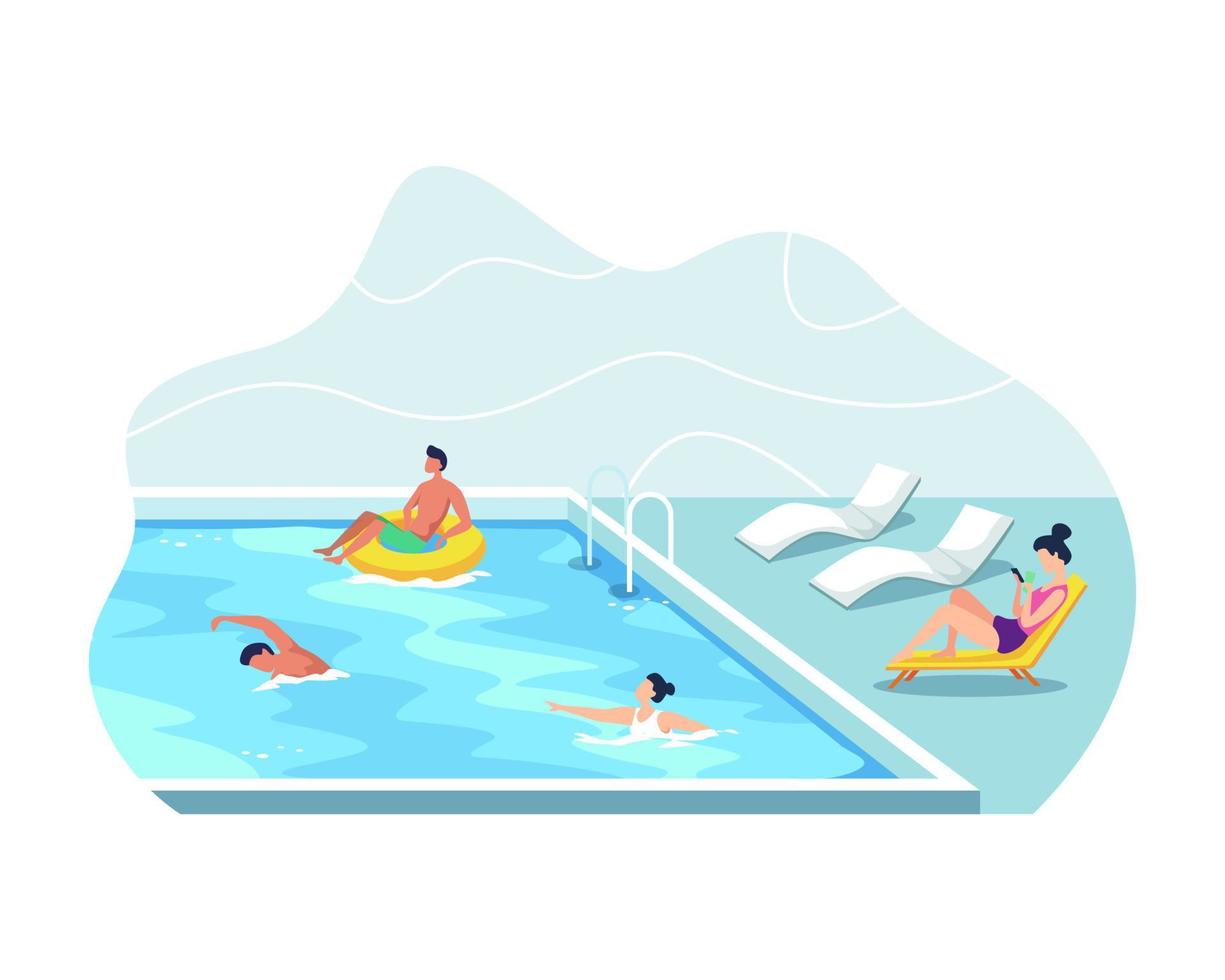 People swimming in public swimming pool vector