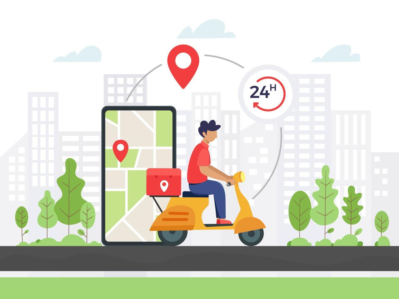 Delivery courier with scooter vector
