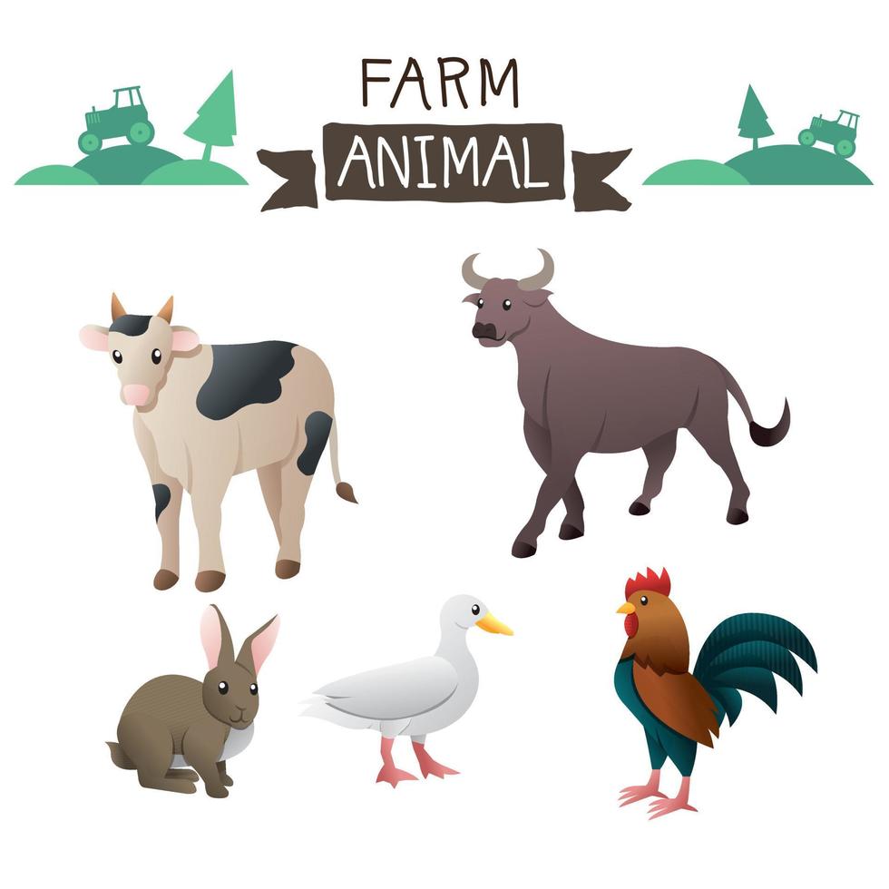 Farm animals vector set. Farm animals set in flat style isolated on white background. Vector illustration
