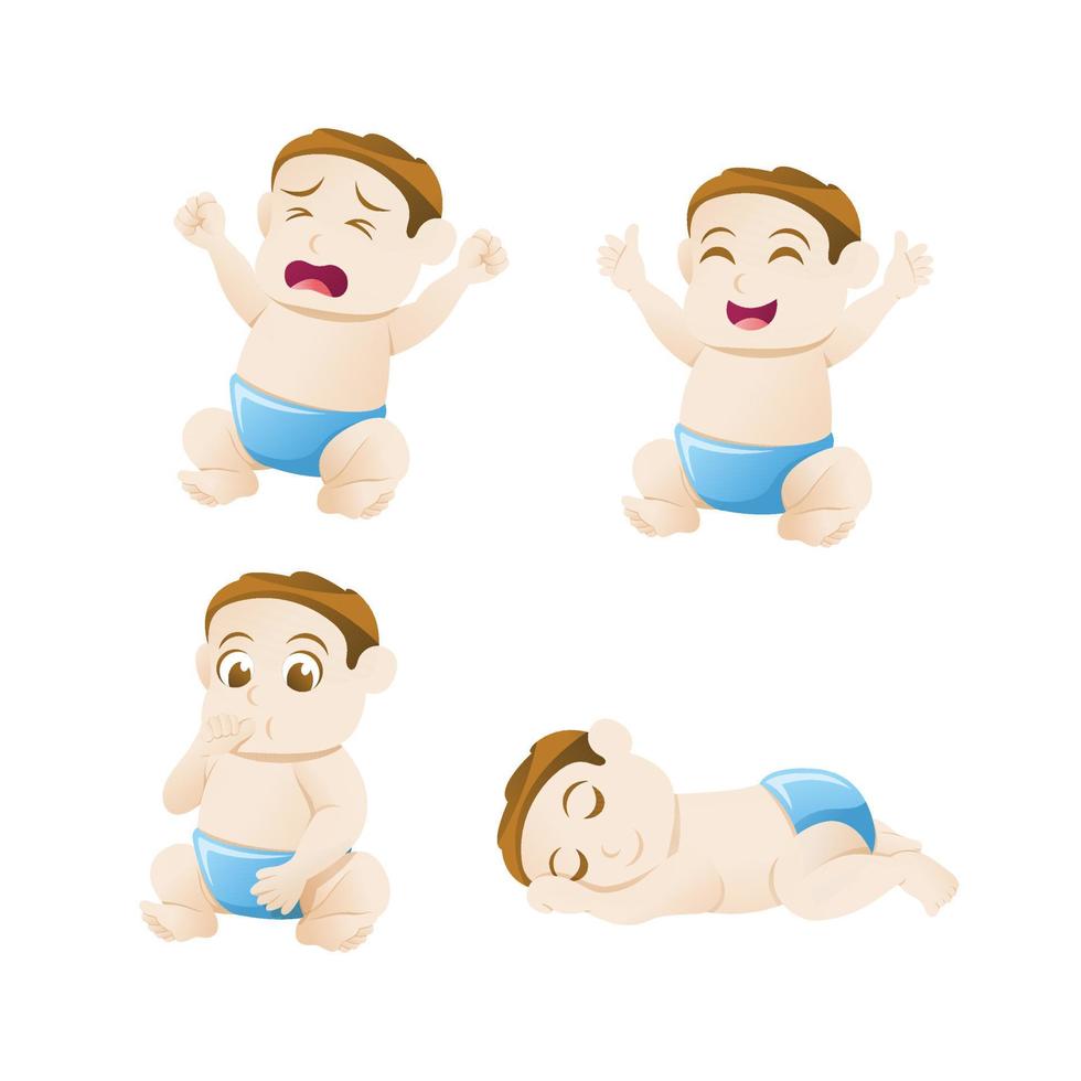 Vector set cute little baby with different emotions