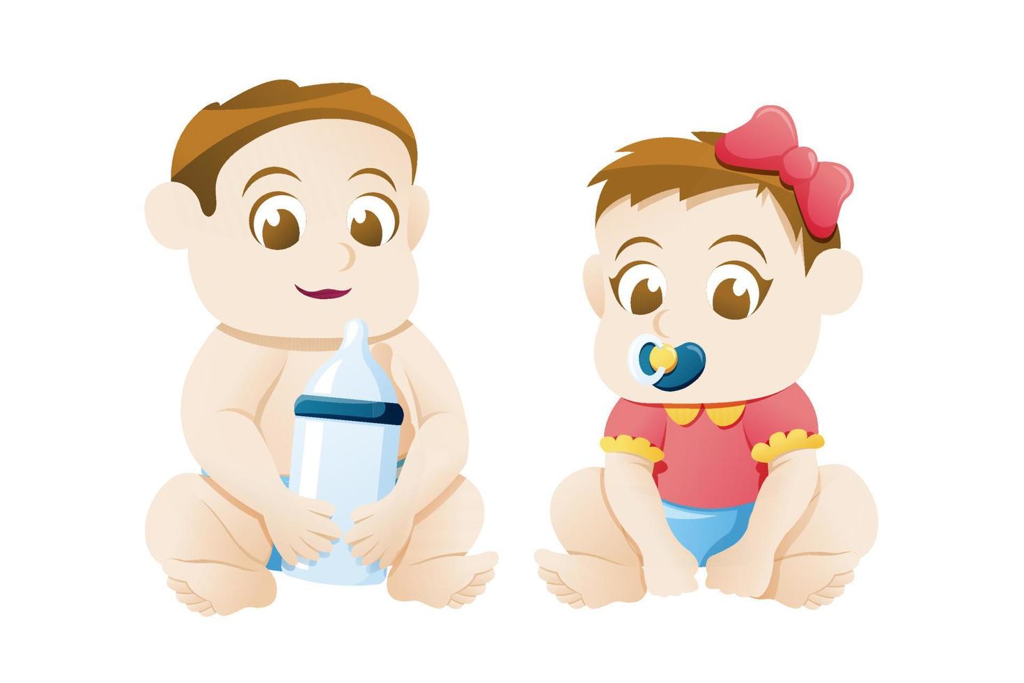 Baby girl and boy sitting on white background vector