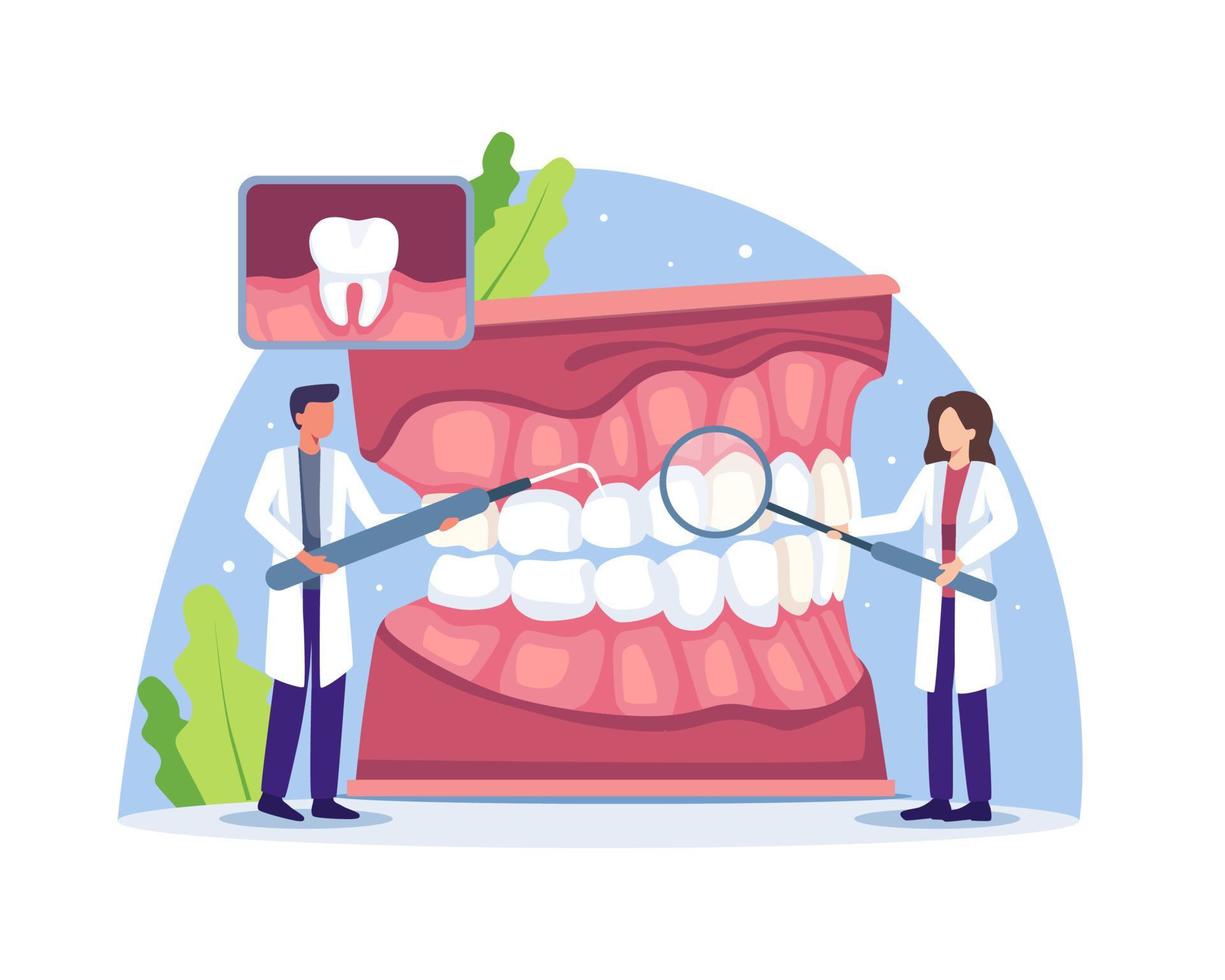 Dental doctor diagnosis and treatment human teeth vector