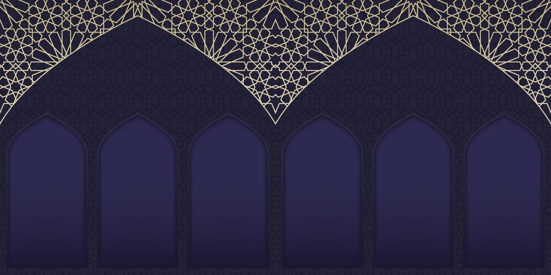 Ramadan Kareem background. Islamic background with arabesque pattern and window mosque. Eid Mubarak background. Islamic vector illustration