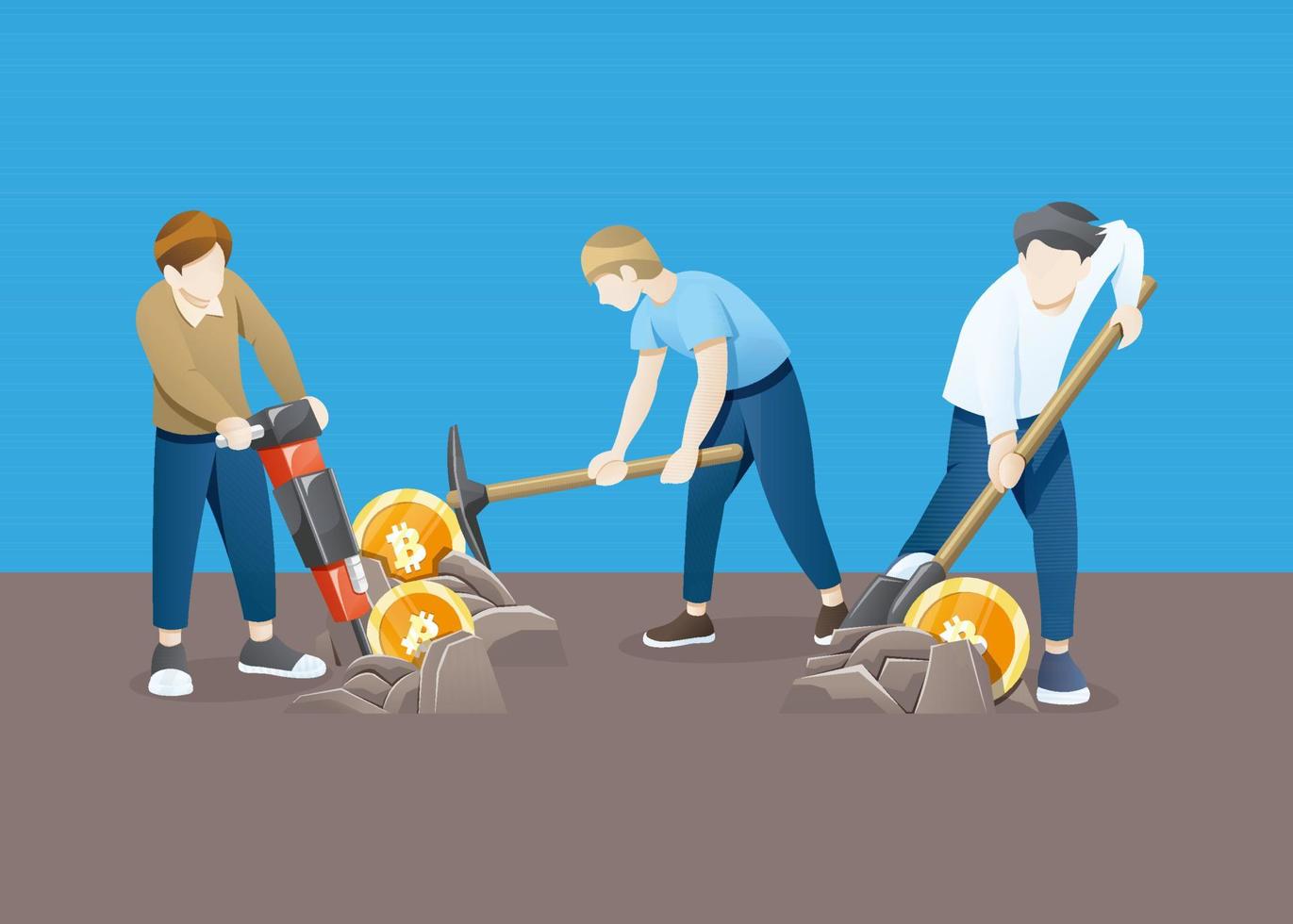 Vector illustration Bitcoin mining concept