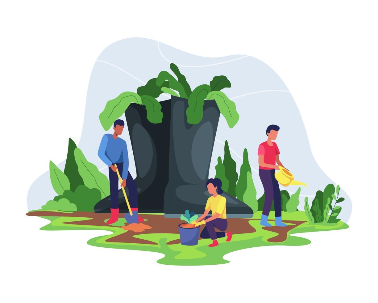 Gardener and farmer work in garden vector