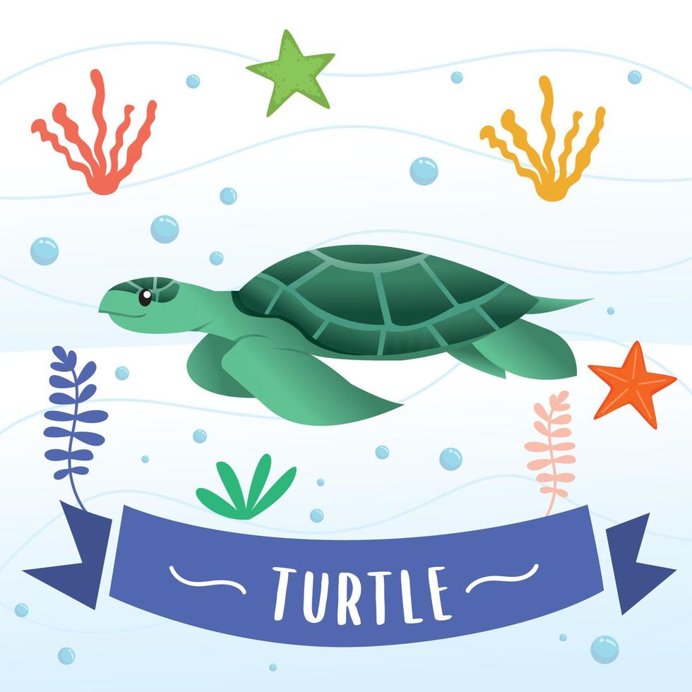 Cartoon vector turtle. Cute sea turtle cartoon, Funny cartoon character of Turtle. Vector illustration