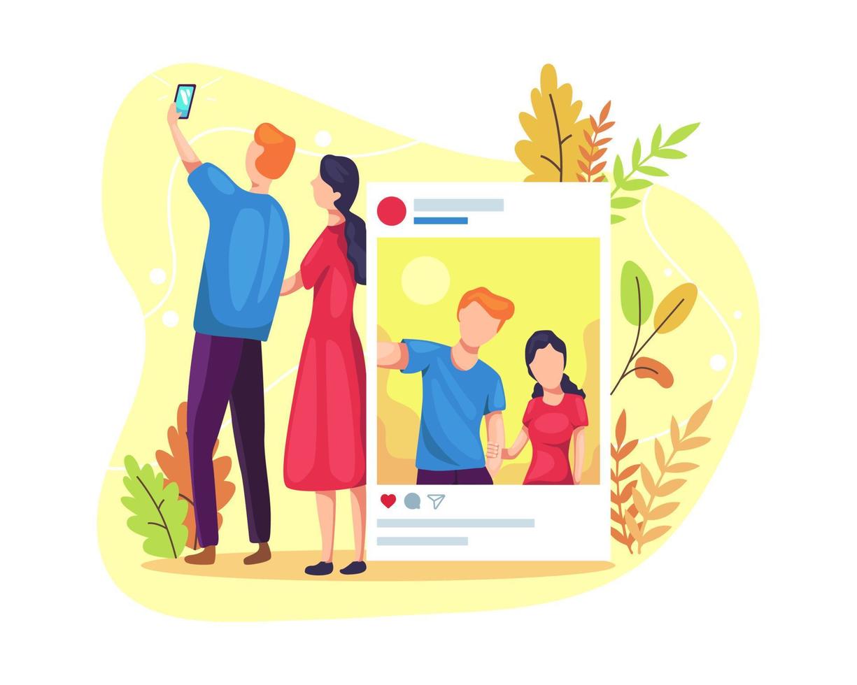 Couples taking selfies together vector