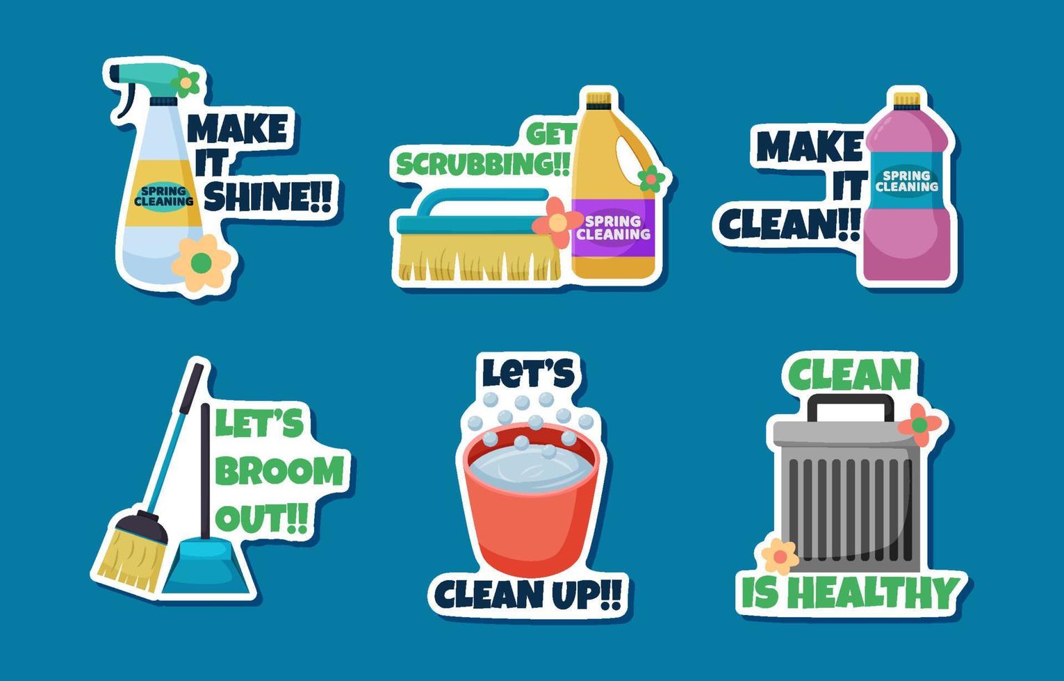 Collection of Spring Cleaning Tools Sticker Pack vector