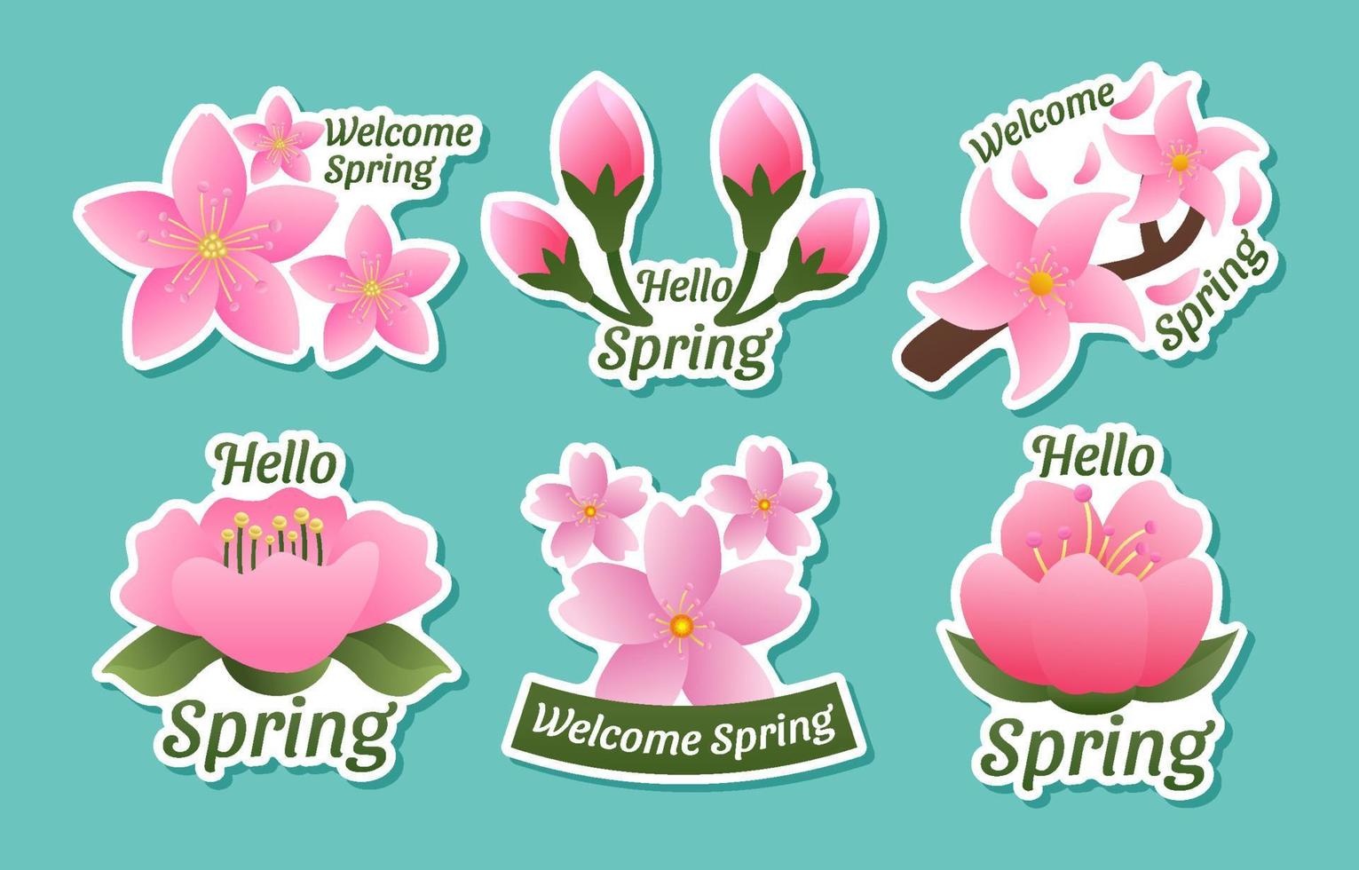 Collection Set of Cherry Blossom Element Sticker vector