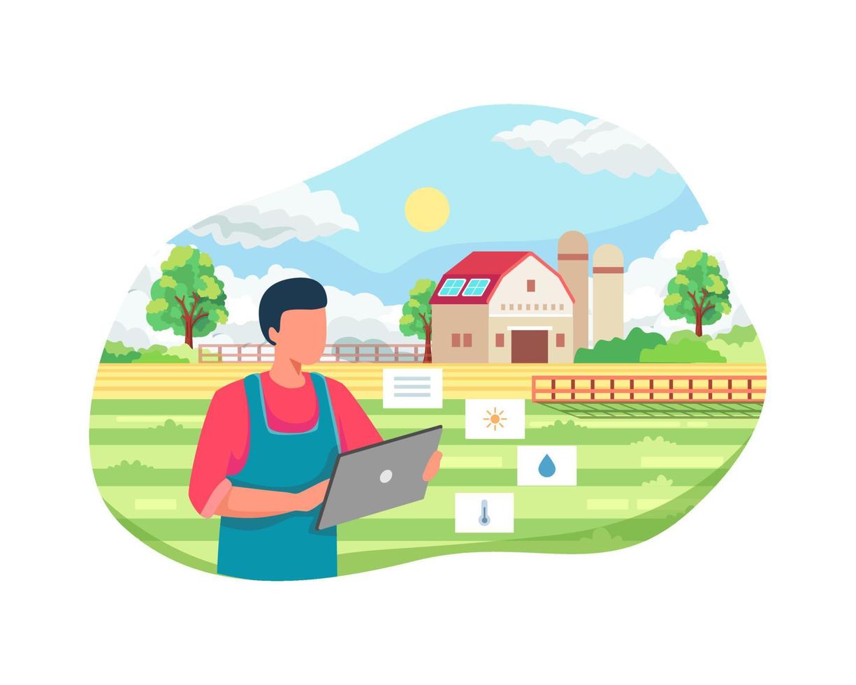 Man farmer managing his industrial farm vector