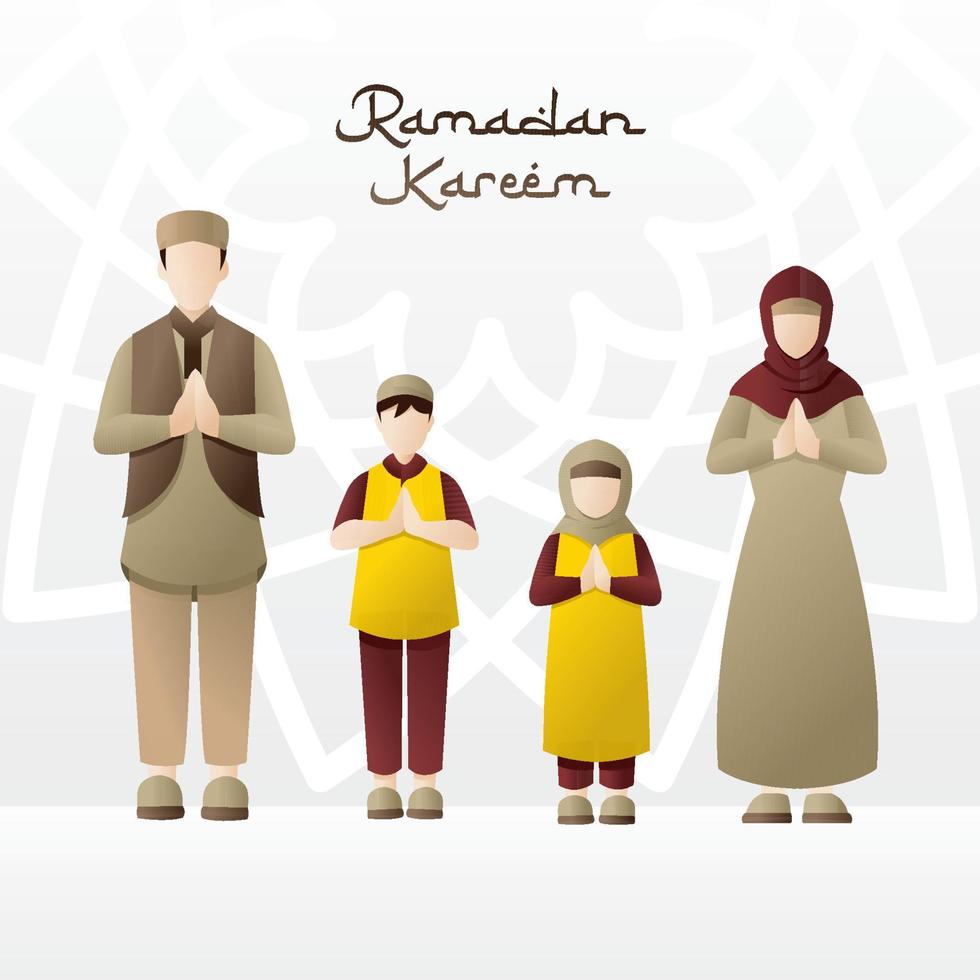 Illustration of a family welcoming the month of Ramadan. Happiness family in the month of Ramadan. Congratulations on fasting - Vector illustration