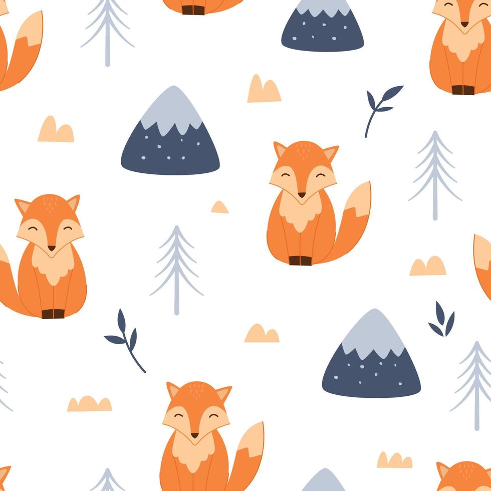 Vector seamless pattern Cute baby fox