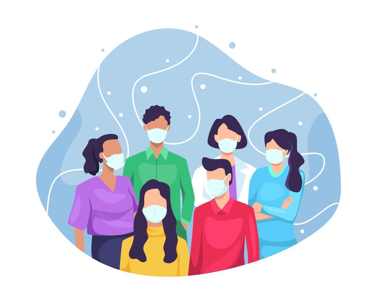 Group of people wearing medical mask vector