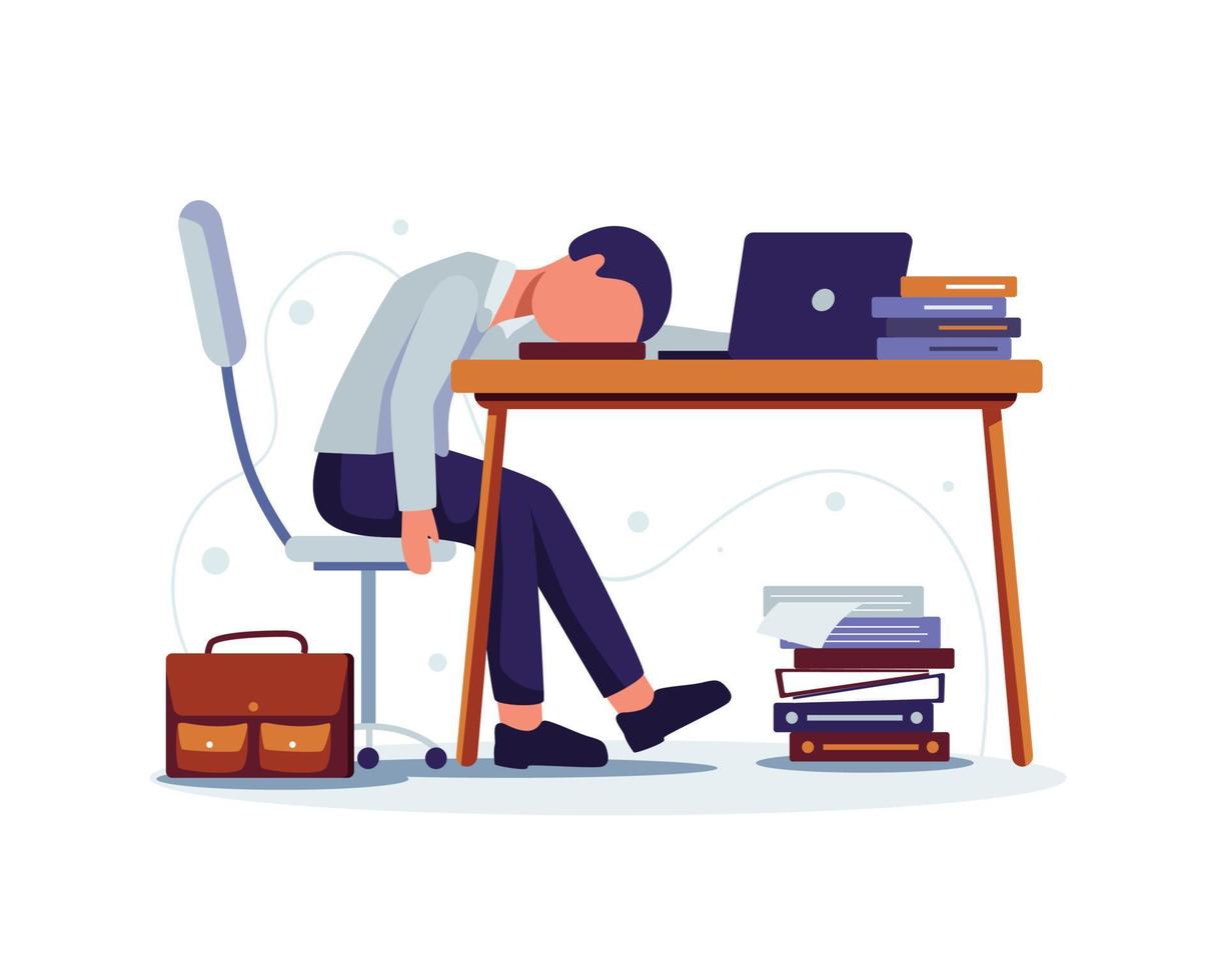 Tired businessman overworking concept illustration vector