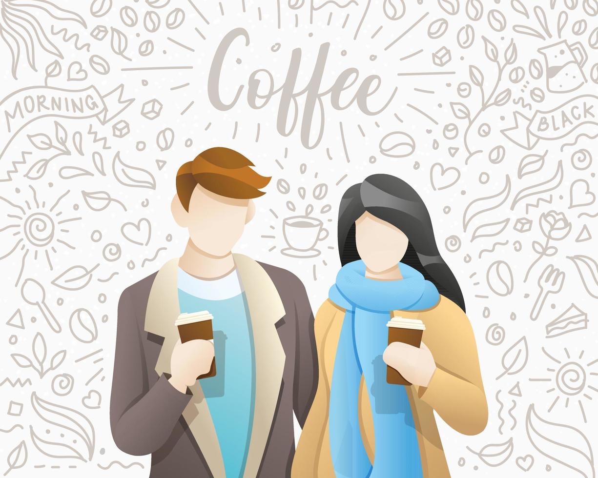 Young people drinking coffee vector