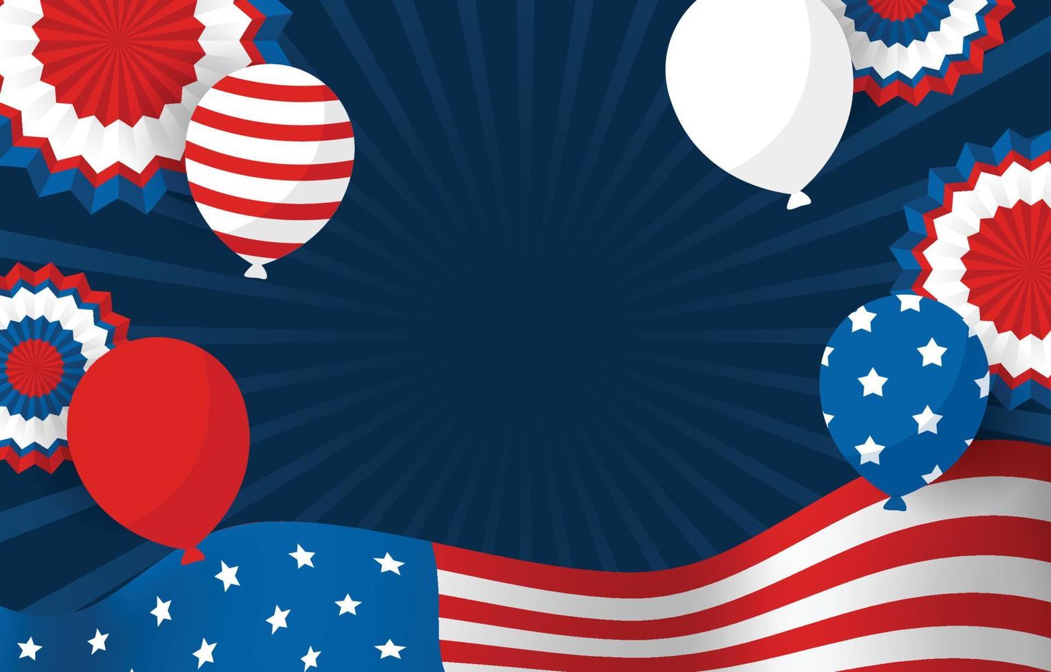 usa el 4 de julio con fondo de bandera y globo vector