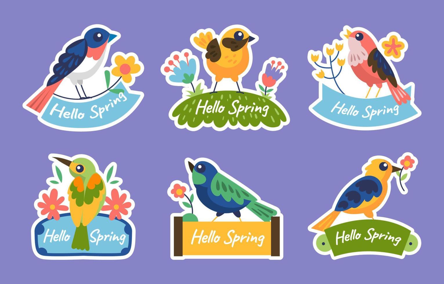 Set of Spring Birds Stickers vector