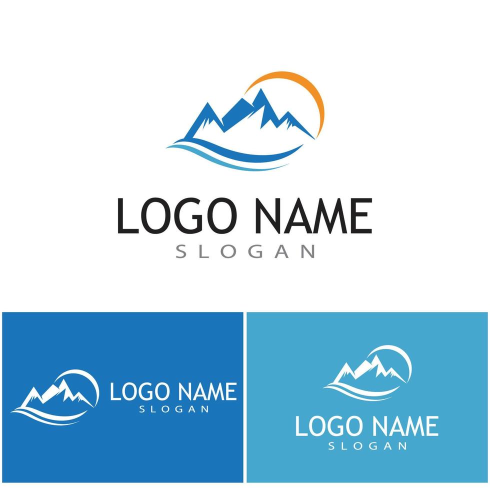 Simple Modern Mountain Landscape Logo Design Vector, Rocky Ice Top Mount Peak Silhouette vector