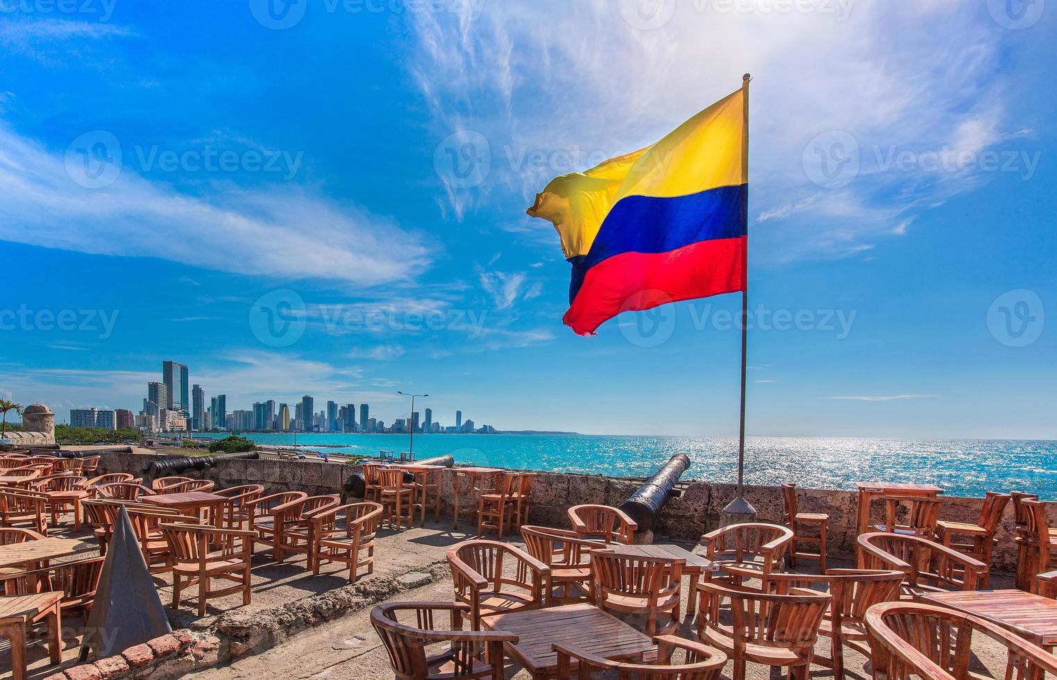 Colombia, Scenic colorful streets of Cartagena in historic Getsemani district near Walled City photo