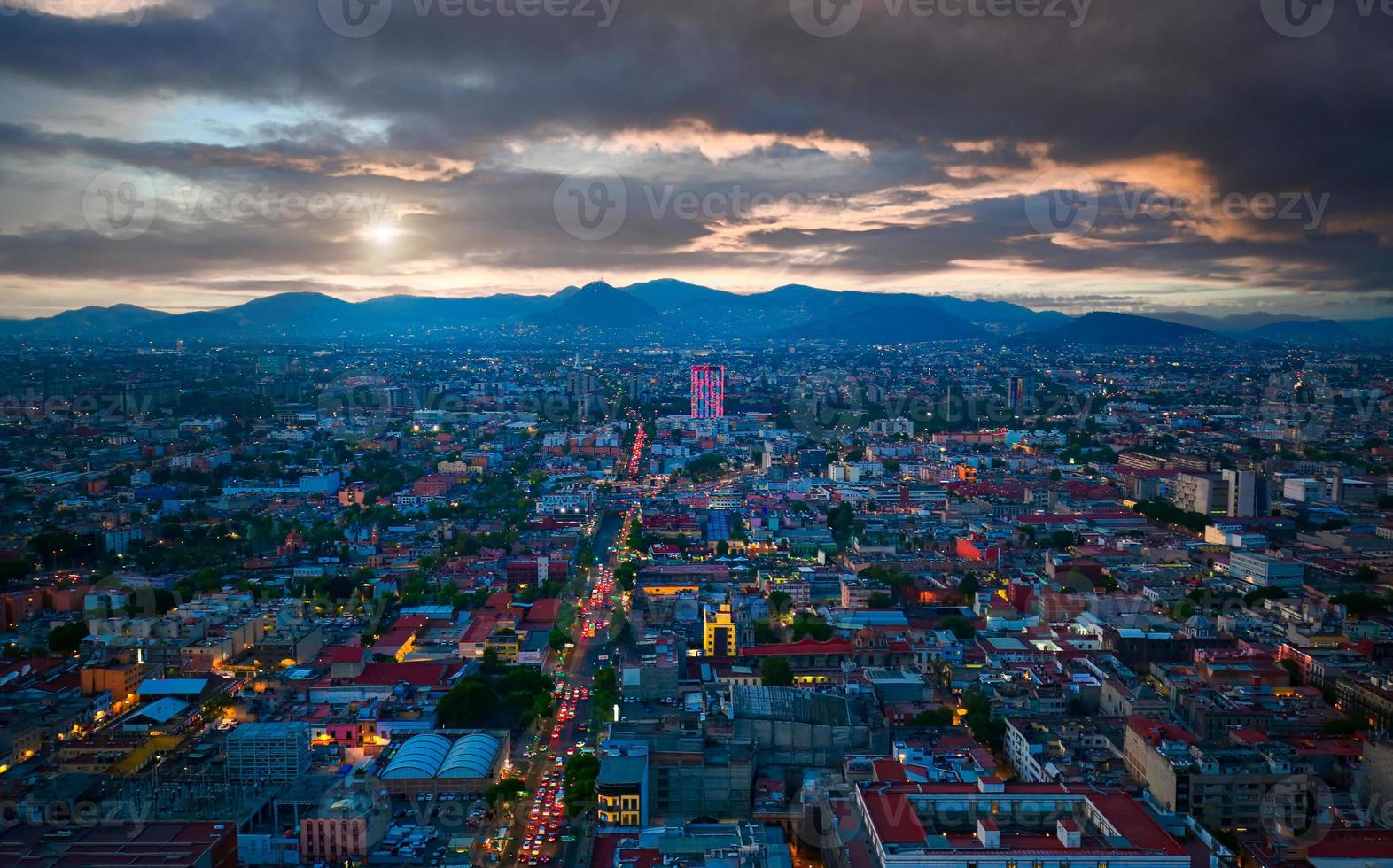 Scenic panoramic view of Mexico City historic center from the observation deck at the top of Latin American Tower Torre Latinoamericana photo