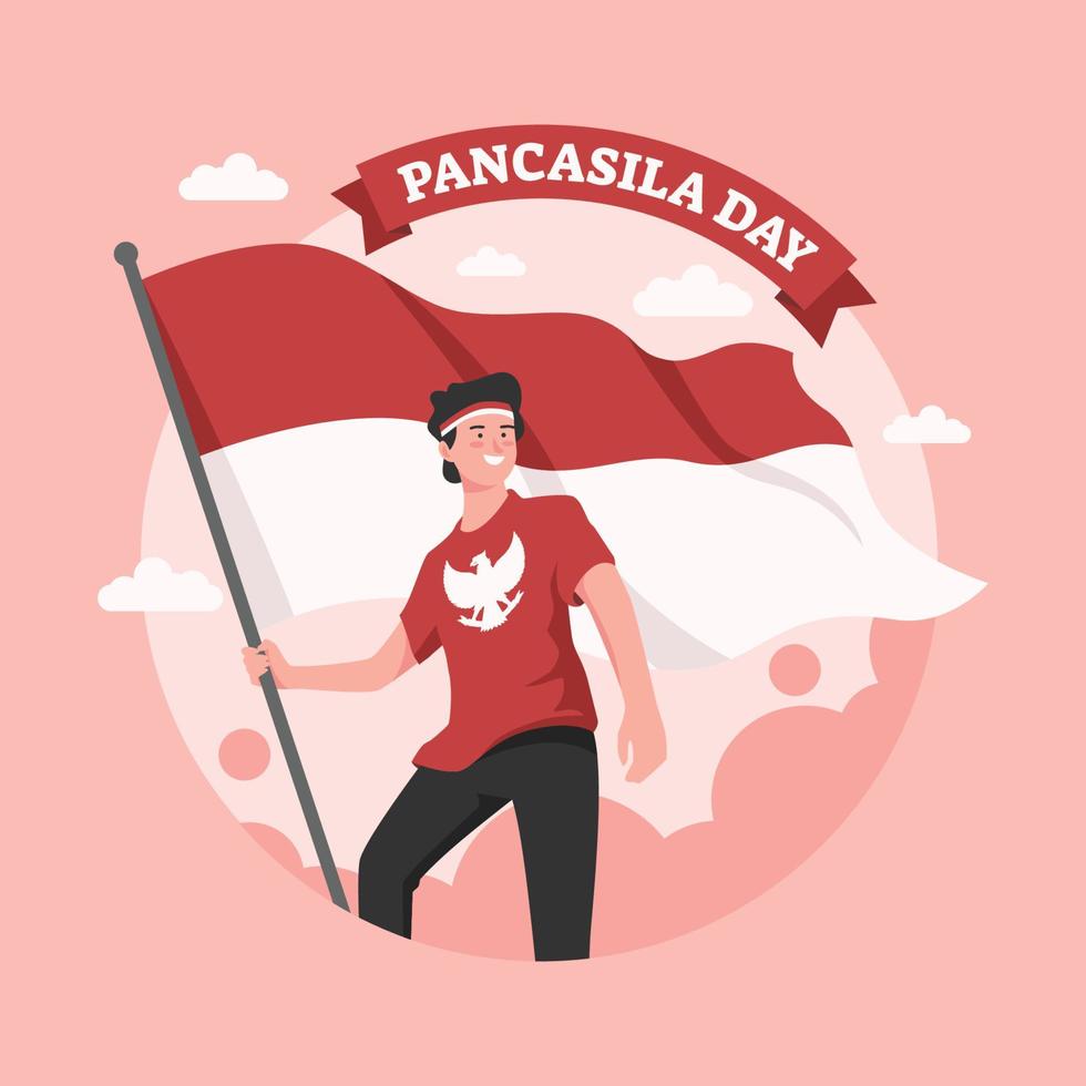 joven celebrando la ilustración del día de pancasila vector