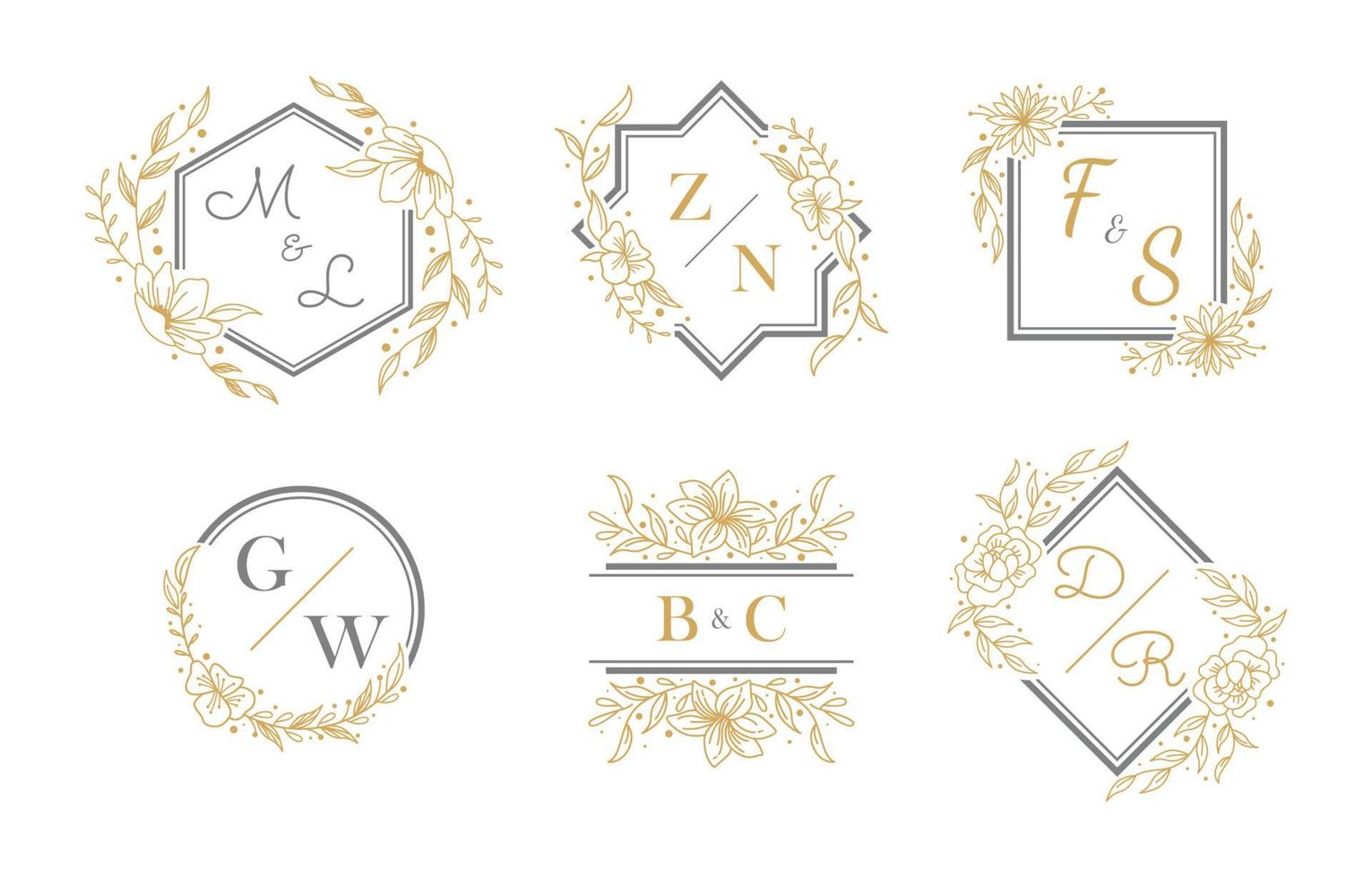 Wedding Monogram Floral Frame Set vector