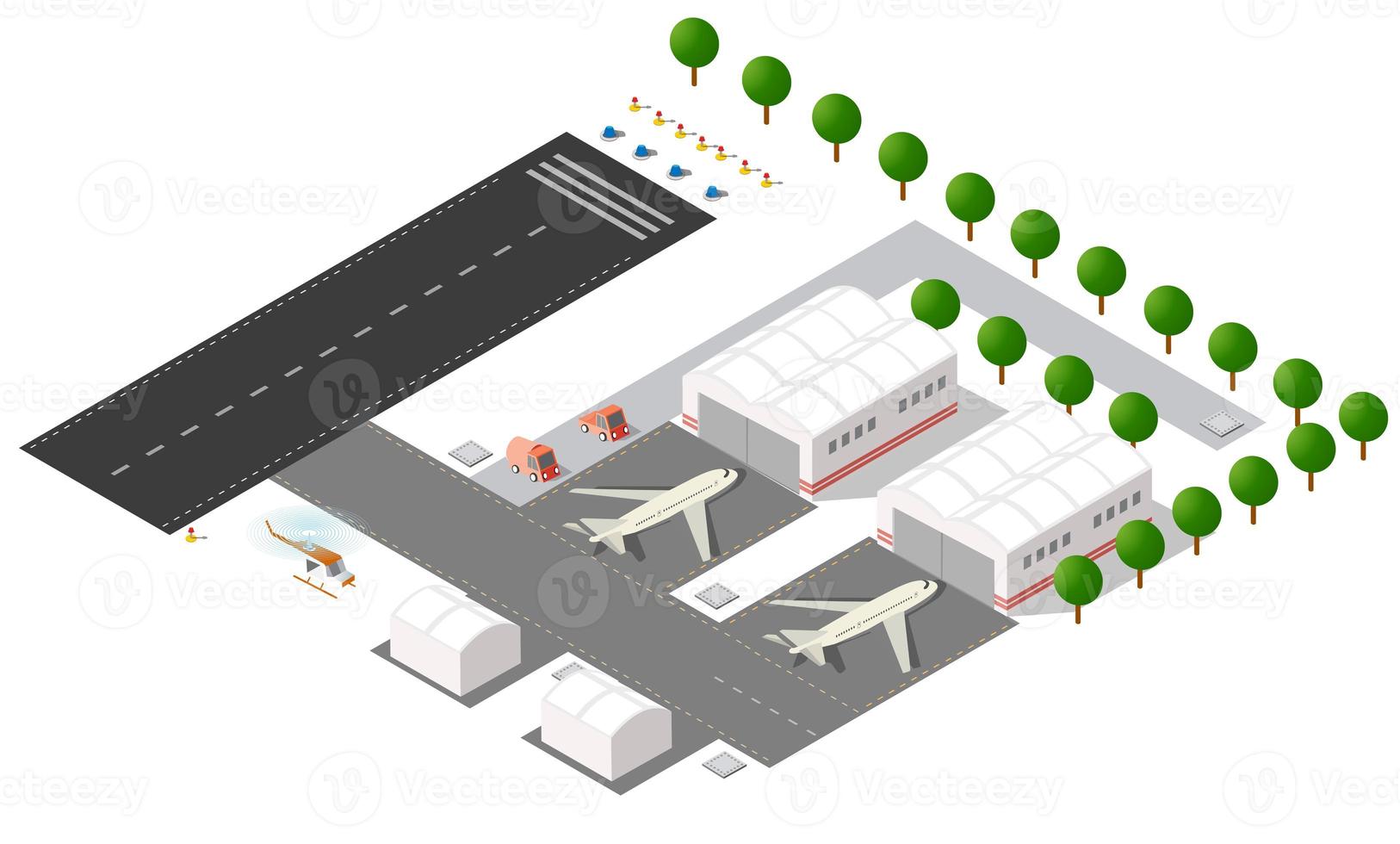 City's airport, the trees and the flight of construction and building photo