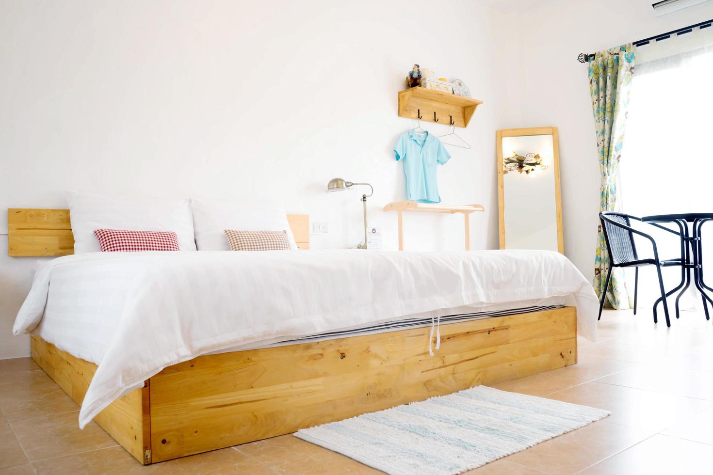 interior house, detail of modern wood bedroom photo