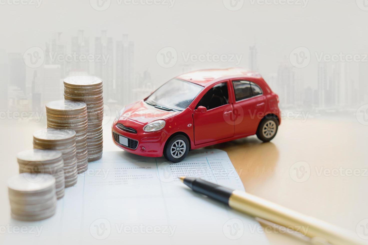 money, pile coin with saving book and car, concept photo