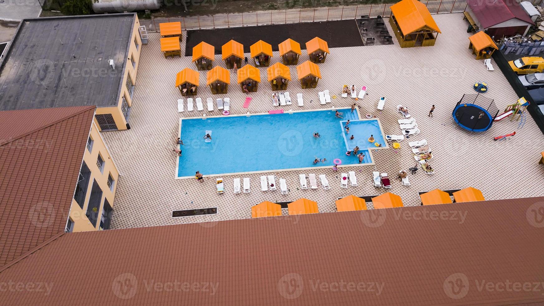 Swimming Pool viewed from above. Top down view photo