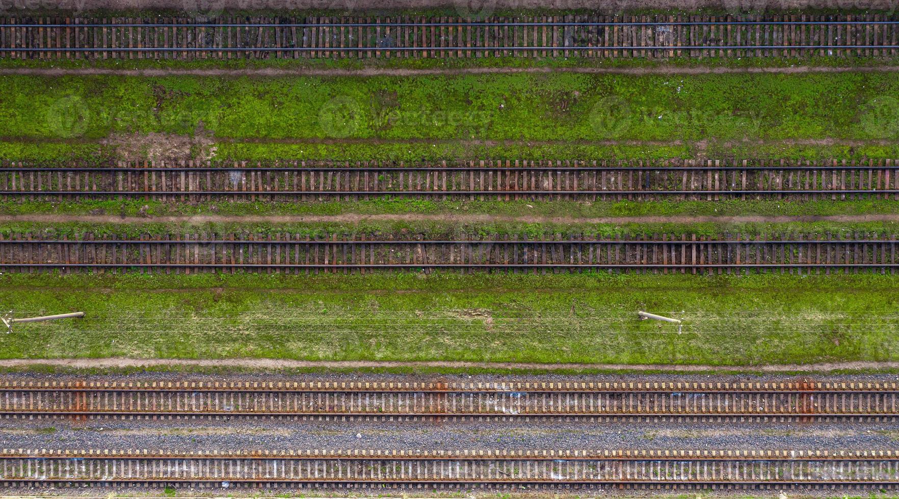 a lot of railway tracks top view from a drone photo