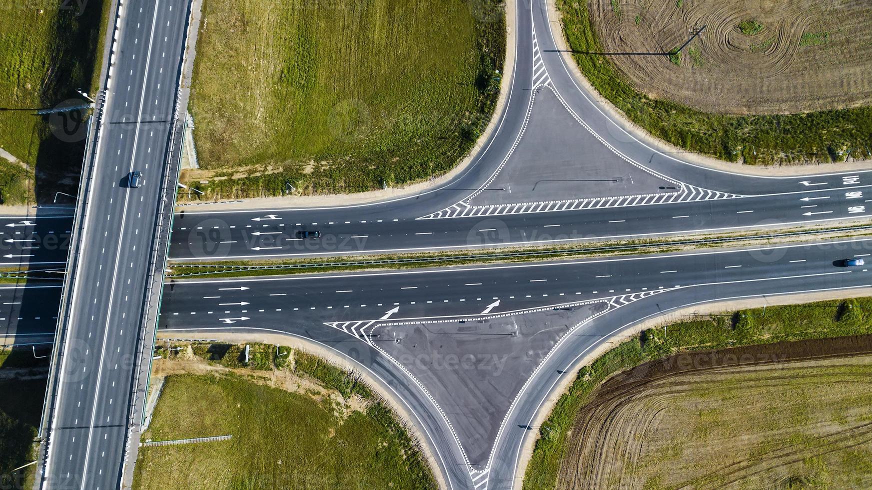 road junction aerial view from above drone photo
