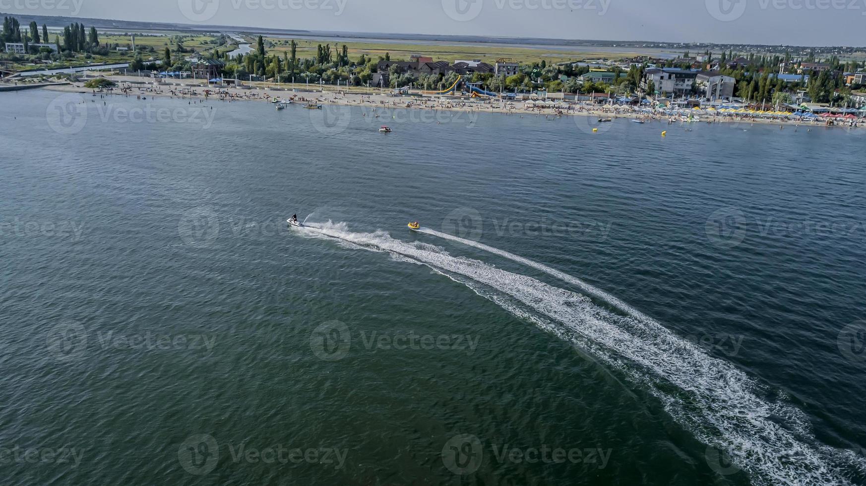Aerial view of jet ski in the ocean photo