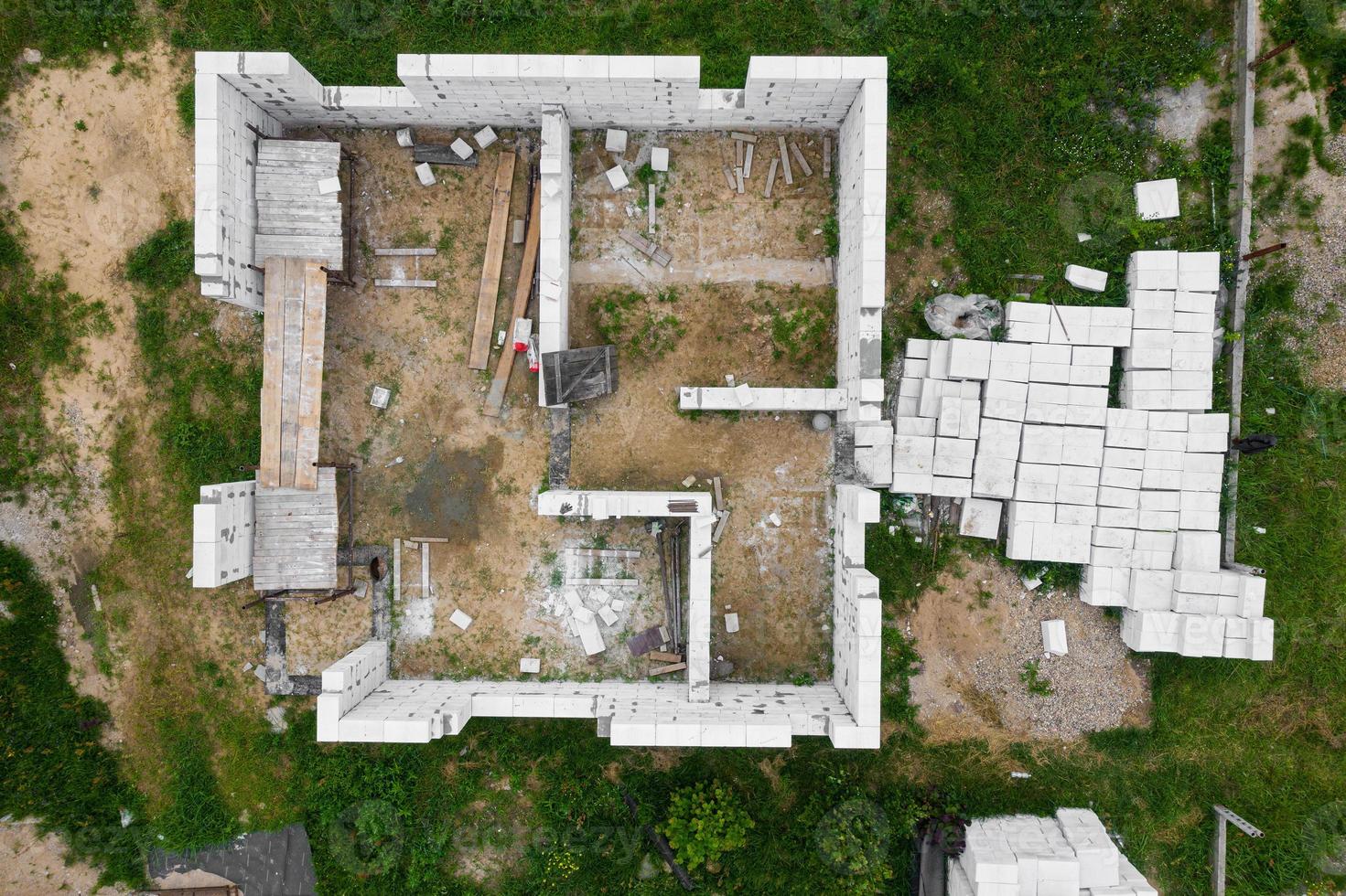 construction site of a private house made of gas silicate blocks top view photo