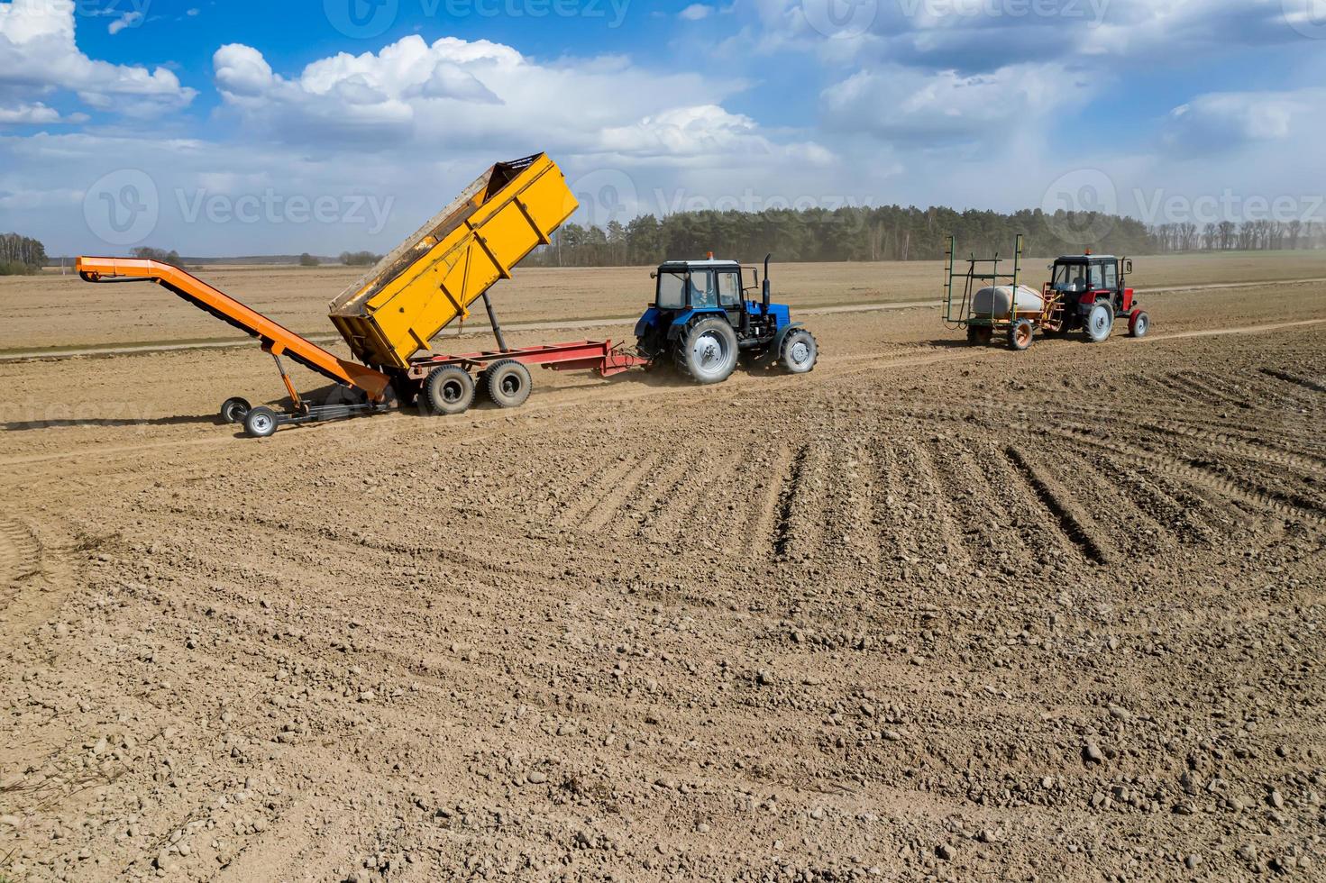 Sowing and plowing action in the spring season photo