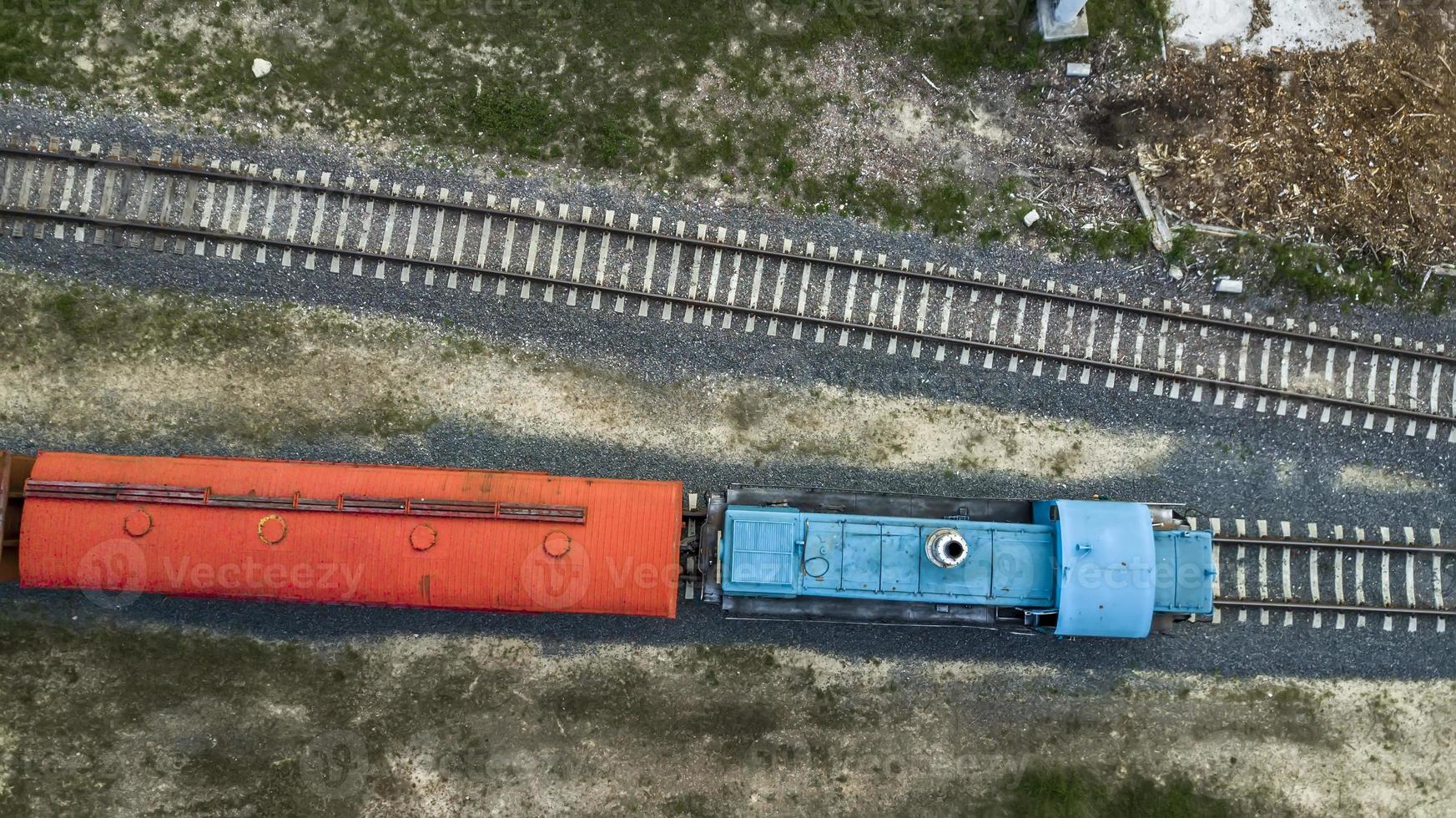 cargo  train closeup view from above with drone photo