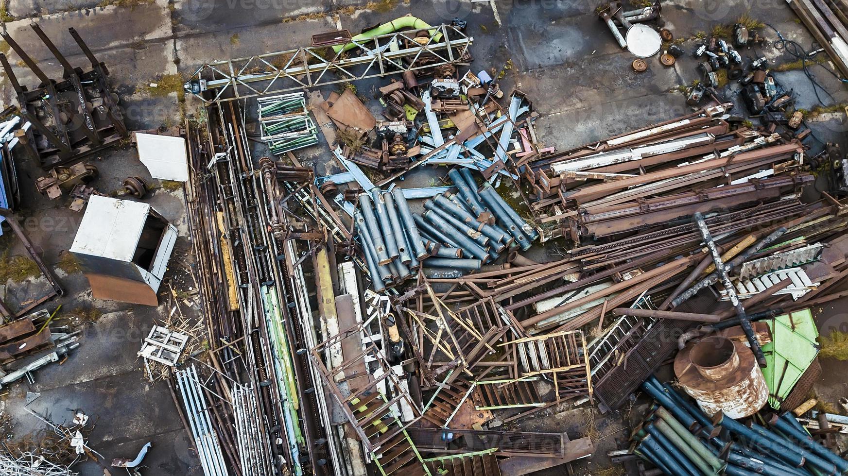 scrap metal dump top view aerial photography from a drone photo