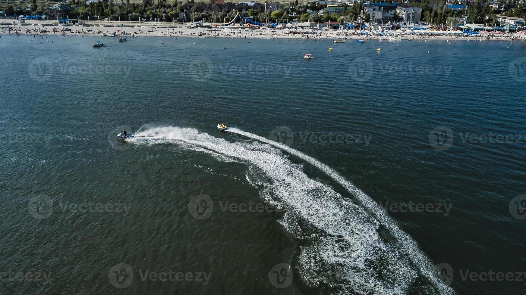 Aerial view of jet ski in the ocean photo