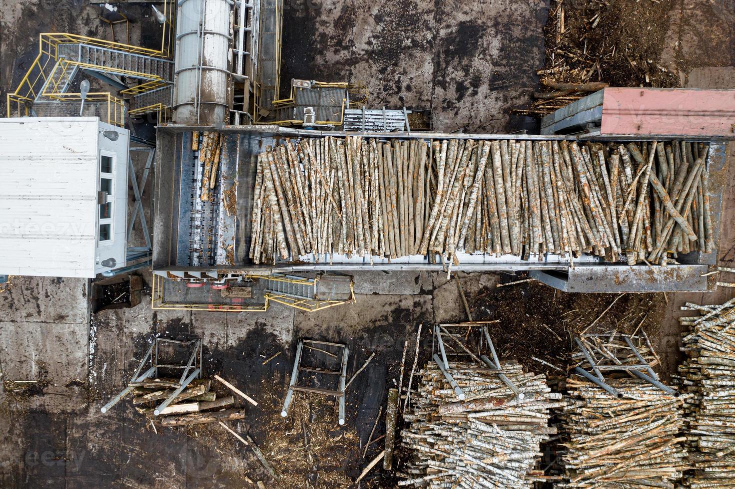 factory for processing wood from above with a drone photo