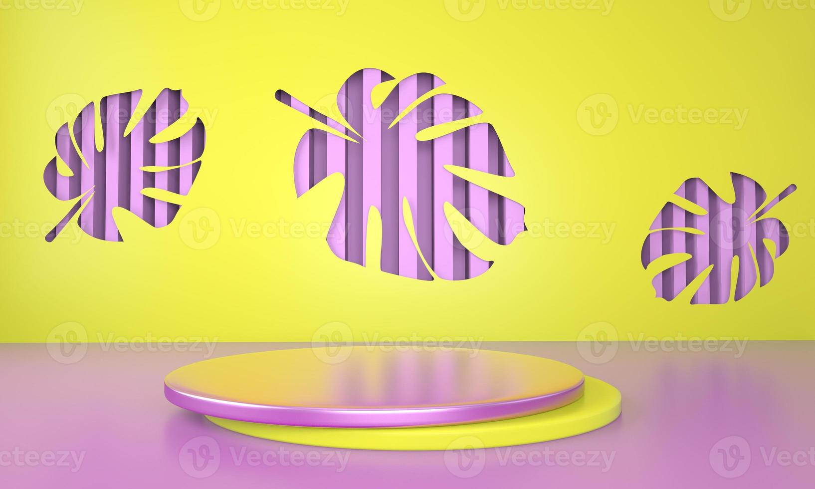 Mockup, podium, display with monstera leaves tropical plant background, 3d render photo