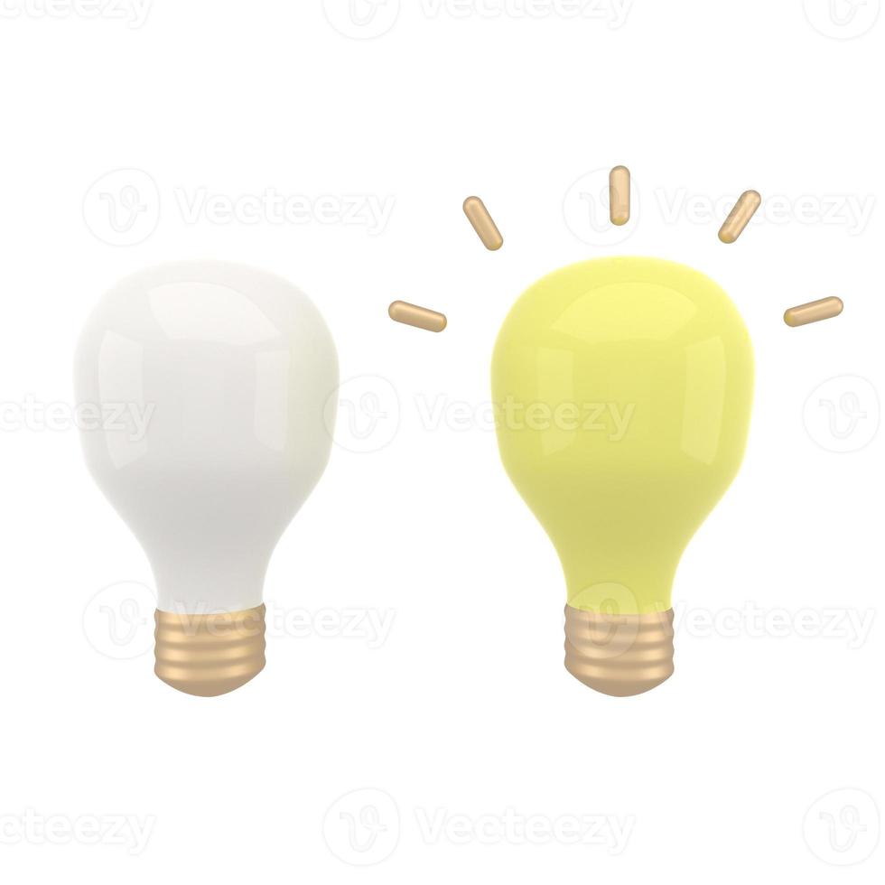 3d turning on and off light bulb icon set. Glowing incandescent filament lamps. Creativity Idea, Business Innovation Concept. photo